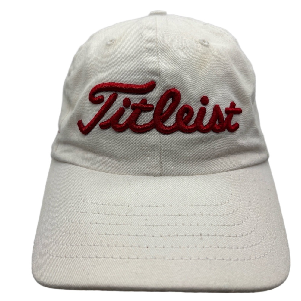 Titleist Pro Titanium 975J Golf Hat White Red Embroidered Adjustable Cap